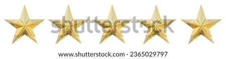 Fire stars 5 golden stars rating top of hotel service level isolated on white background. This has clipping path.