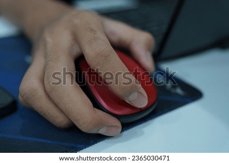 Hand business mouse laptop computer device selective focus
