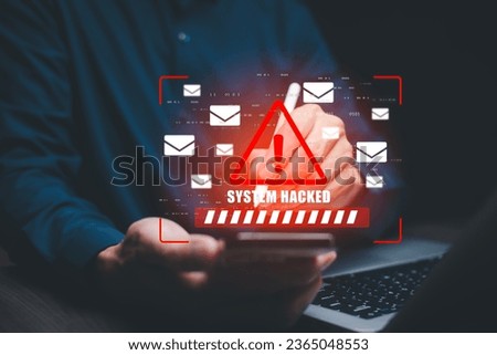 Cyber security and Security password login online,   Alert Email inbox and spam virus with warning caution for notification on internet letter security protect, junk and trash mail and compromised 