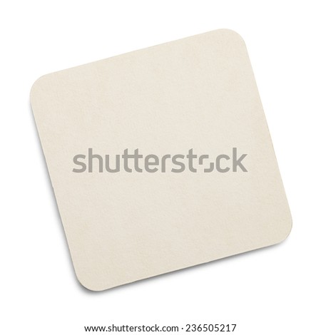 Square White Drink Coaster with Copy Space Isolated on White Background. Royalty-Free Stock Photo #236505217