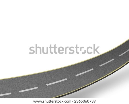 3d abstract road with lines, realistic straight road isolated with clouds. 3d rendering highway banner design. Realistic road ad design. Curved road isolated on white background. 