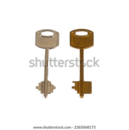Two vintage keys isolated on a white background