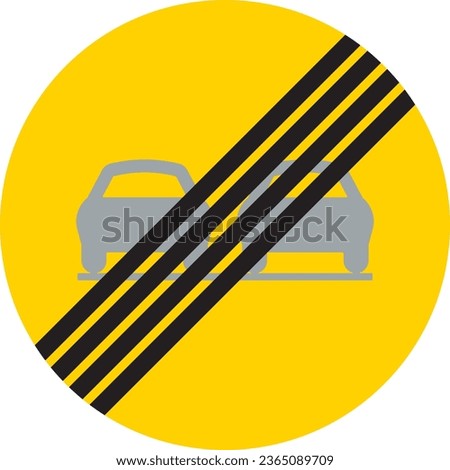 End of overtaking prohibition, Prohibitory signs are round with yellow backgrounds and red borders except the international standard stop sign that is an octagon with red background, Road signs