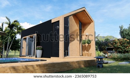 Nordic House and Swimming Pool Royalty-Free Stock Photo #2365089753