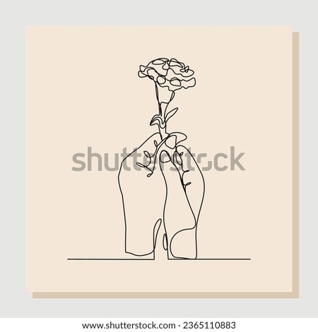 Continuous line drawing of a hand holding bouquet flower. Hand's woman with a flower isolated on white background. Give a sign of love for someone. Minimalism style. Vector sketch illustration