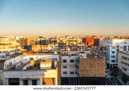 elevated view of rooftops in Rabat early morning at the city center, Rabat, Morocco