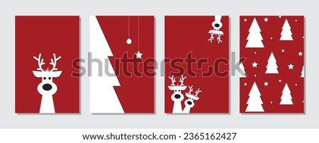 set of Cute reindeer on a red background. Christmas background, banner or card collection. Royalty-Free Stock Photo #2365162427