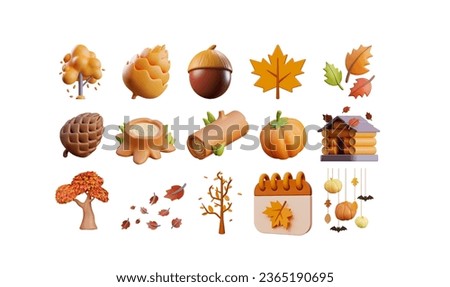 autumn ,  acorn , leaves , tree ,Dry Tree .  Autumn Cabin . 3D Autumn Floating Leaves , 3D Royalty-Free Stock Photo #2365190695