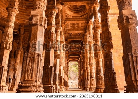 ancient grand mosque called Adhai Din Ka Jhonpra vintage pillar architecture from unique angle Royalty-Free Stock Photo #2365198811