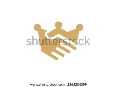 handshake with crown logo design vector illustration