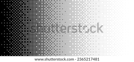 Pixelated bitmap gradient texture. Black and white dither pattern background. Abstract glitchy pattern. 8 bit video game screen wallpaper. Border Wide. Pixel art retro Illustration. Vector Royalty-Free Stock Photo #2365217481