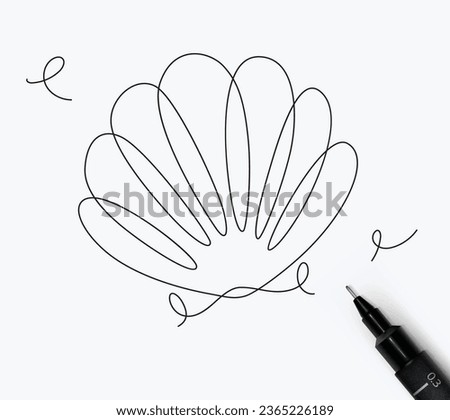 Sea shell ocean creature drawing in pen line style on white background