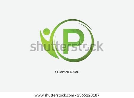 Low poly human with letter P logo design concept template