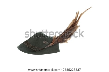 hunting hat with feather isolated on white background