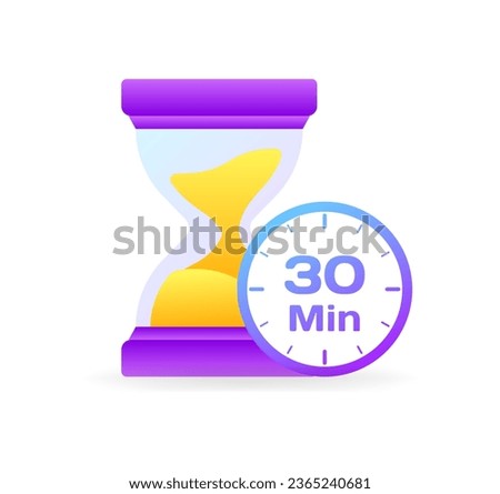 30 min timer. Flat, color, hourglass, 30 minutes left, 30 minute timer. Vector icon Royalty-Free Stock Photo #2365240681