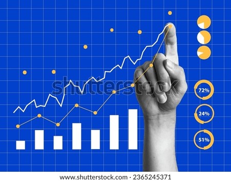 Minimalist collage with hands. Finance-themed banner. Digital finance business data graph showing technology of investment strategy for perceptive financial business decision Royalty-Free Stock Photo #2365245371