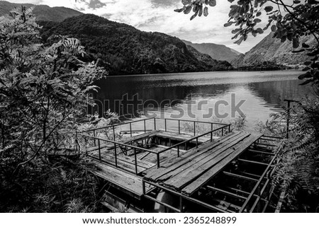 abandoned boat in Corlo lake in Arsie Belluno near Feltre Veneto Italy