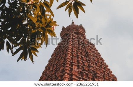 beautiful shot photo of hindu worship tower vimana intricate limestone granite stone statues ancient city tanjore big temple india architecture tamilnadu tourism chola dynasty green tree foreground 