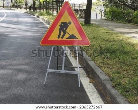 Warning signs, road works traffic sign with copy space