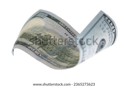 One Hundred Dollar Bill Falling or Floating on Empty Background.