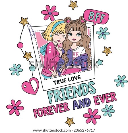 cute best friends graphic tees for girl design