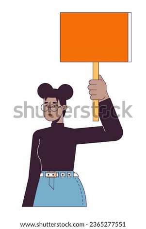 Black woman with banner flat line color vector character. Peaceful protest. Empty banner. Editable outline half body person on white. Simple cartoon spot illustration for web graphic design