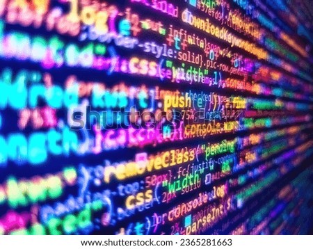 Digital abstract bits data stream, cyber pattern digital background. New technology revolution. Web site codes on computer monitor. Code of javascript language on white background. Real softwar