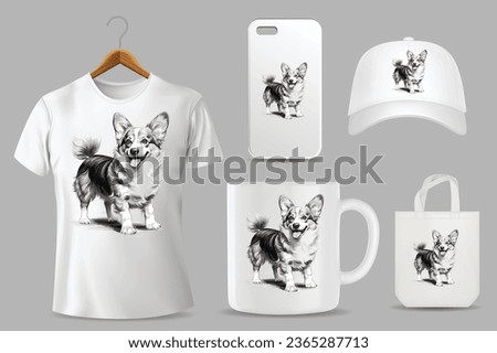 Hand Drawn Solid Color Corgi Dog Illustration On Different Product Templates