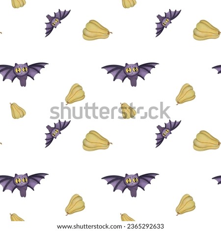 cute watercolor bat, pumpkins seamless pattern. All Saints' Day, Halloween scary background wallpaper. childish print for holiday gift wrapping, napkins, fabrics, packaging paper