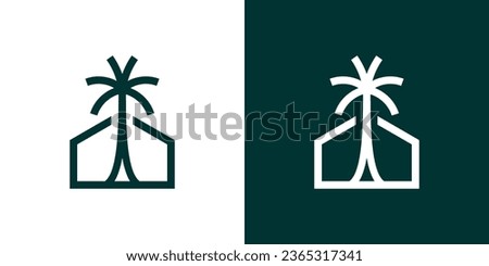 logo design combining a house building with palm trees. Royalty-Free Stock Photo #2365317341
