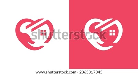 health house logo design with hand, house and heart elements. Royalty-Free Stock Photo #2365317345