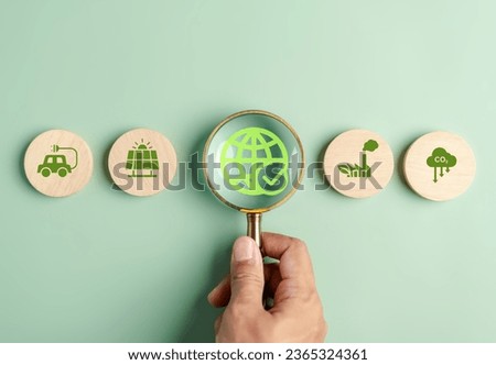 ESG Environmental, environmental, social, and governance in sustainable and ethical business on the Network connection, green energy. Royalty-Free Stock Photo #2365324361