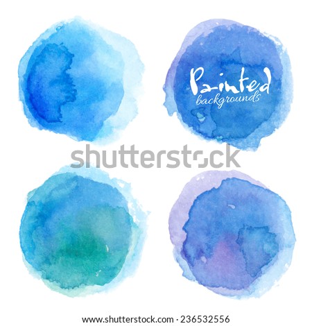 Bright blue watercolor painted vector stains set