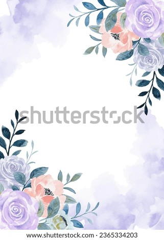 Purple rose flower frame with watercolor for wedding, birthday, card, background, invitation, wallpaper, sticker, decoration etc.