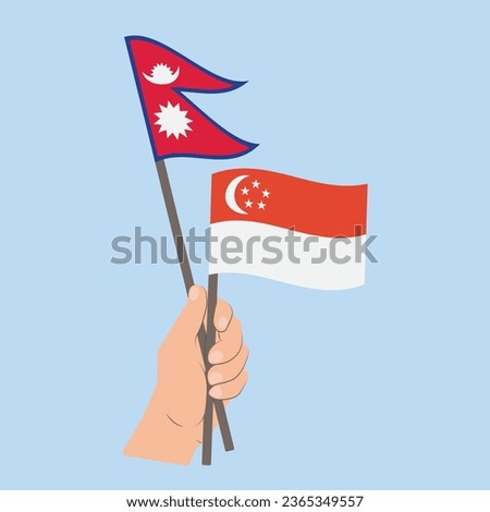 Flags of Nepal and Singapore, Hand Holding flags