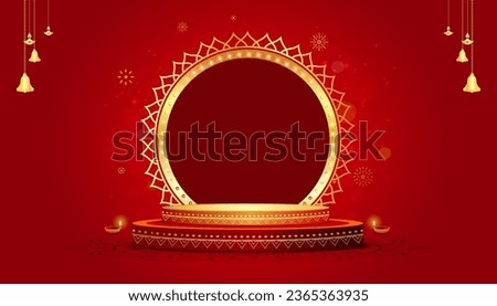 Festive, Luxury, golden, Podium, Showcase stage design for Product display. Indian traditional festival background. Royalty-Free Stock Photo #2365363935