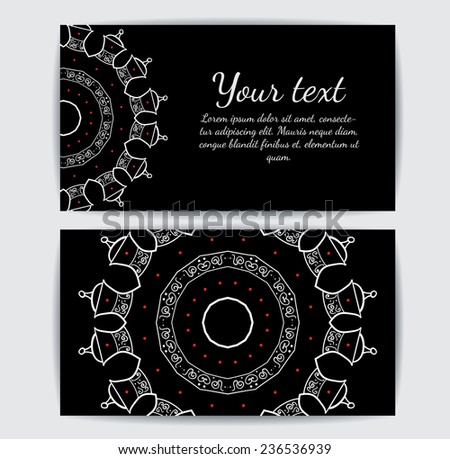 Round vector ornament. Circle design. Invitation, card or banner with text template. Lace. National ornament.