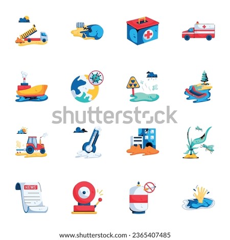 Collection of Disasters Flat Icons 

