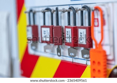 Safety Lockout tagout station with hanging locks with keys