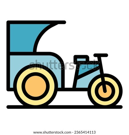 Asian trishaw icon outline vector. Indian bike. Old tricycle color flat