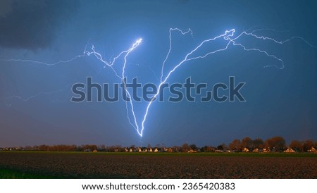 Branched lightning bolt moving upwards, an example of positive lightning