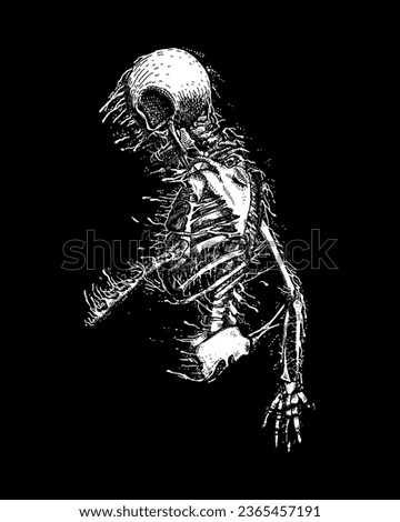 hand drawn skull skeleton death metal illustration