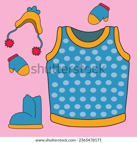 Winter clothes sweeter glubs shoes head vector