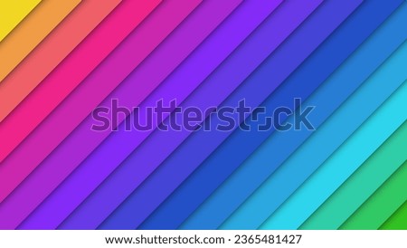 Vector 3D abstract background with saturated rainbow color straight line paper cut layers. Modern concept Graphic design for presentation, banner, web, card. Royalty-Free Stock Photo #2365481427