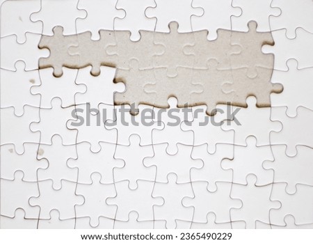 White jigsaw puzzle pattern missing pieces White jigsaw puzzle pattern isolated front image top view to express alliance union team working solution success problem