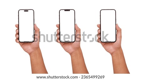 Hand holding smart phone Mockup -Clipping Path with Transparent screen and isolated for Infographic Business web site design app Royalty-Free Stock Photo #2365499269