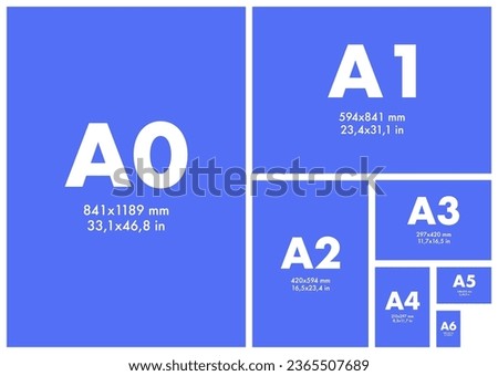 Paper size series A. A0, A1, A2, A3, A4, A5, A6, A7, A8. Paper sheet format. Vector illustration.