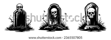 Set of tombstones with different forms. Collection of gravestones. Isolated on white. Vector illustration. Royalty-Free Stock Photo #2365507805