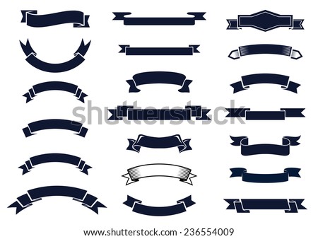 Large set of blank classic vintage ribbon banners for design elements, vector illustration Royalty-Free Stock Photo #236554009