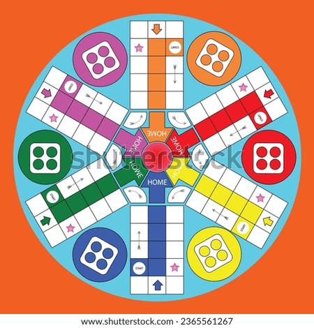 six player Ludo game vector illustration design. Vector ludo game board. ludo board design. ludo card template. Royalty-Free Stock Photo #2365561267
